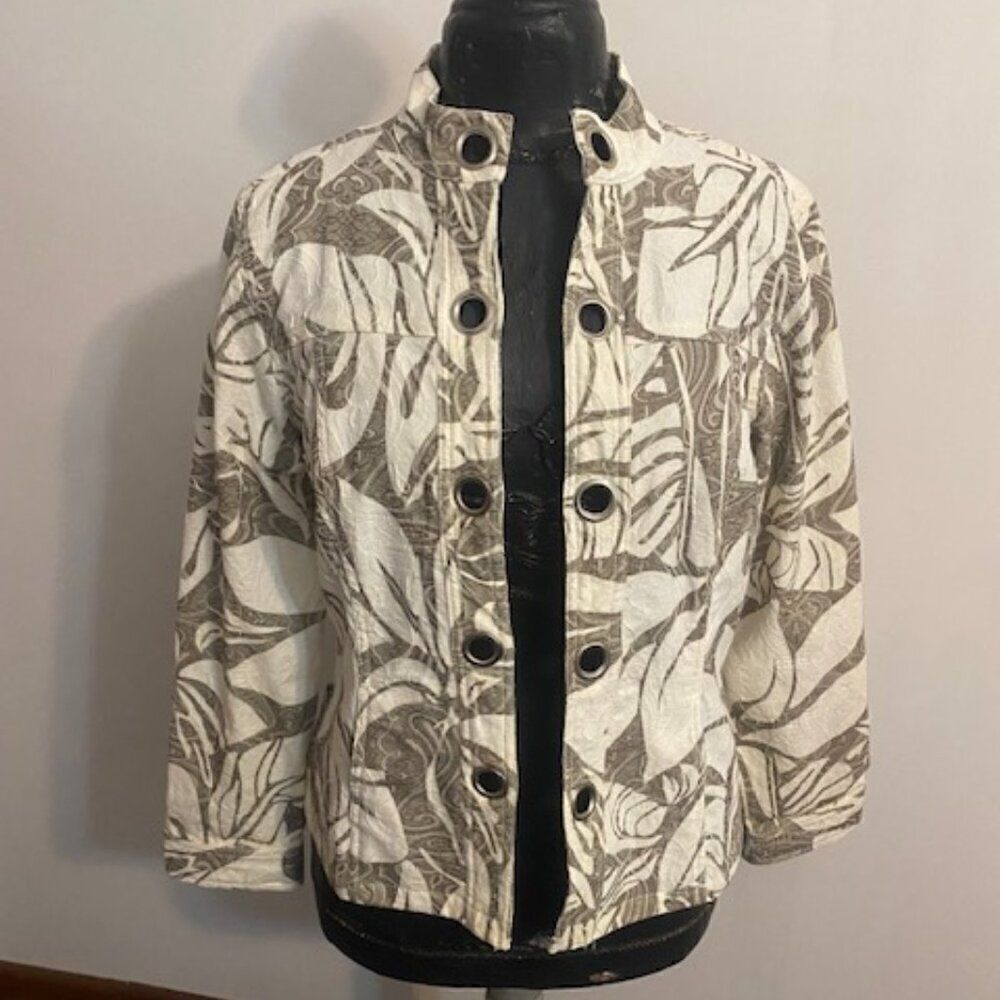 Mahtani Gray/White Embroidered Grommet open blazer, size M